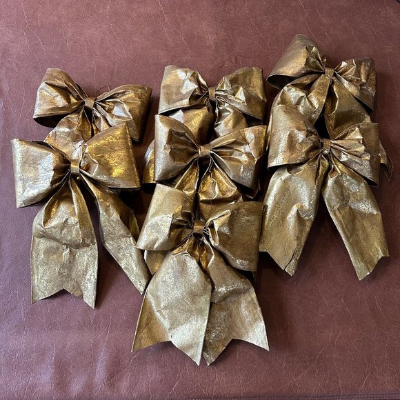 Vintage Large Paper Mache Gold Bows Qty 7